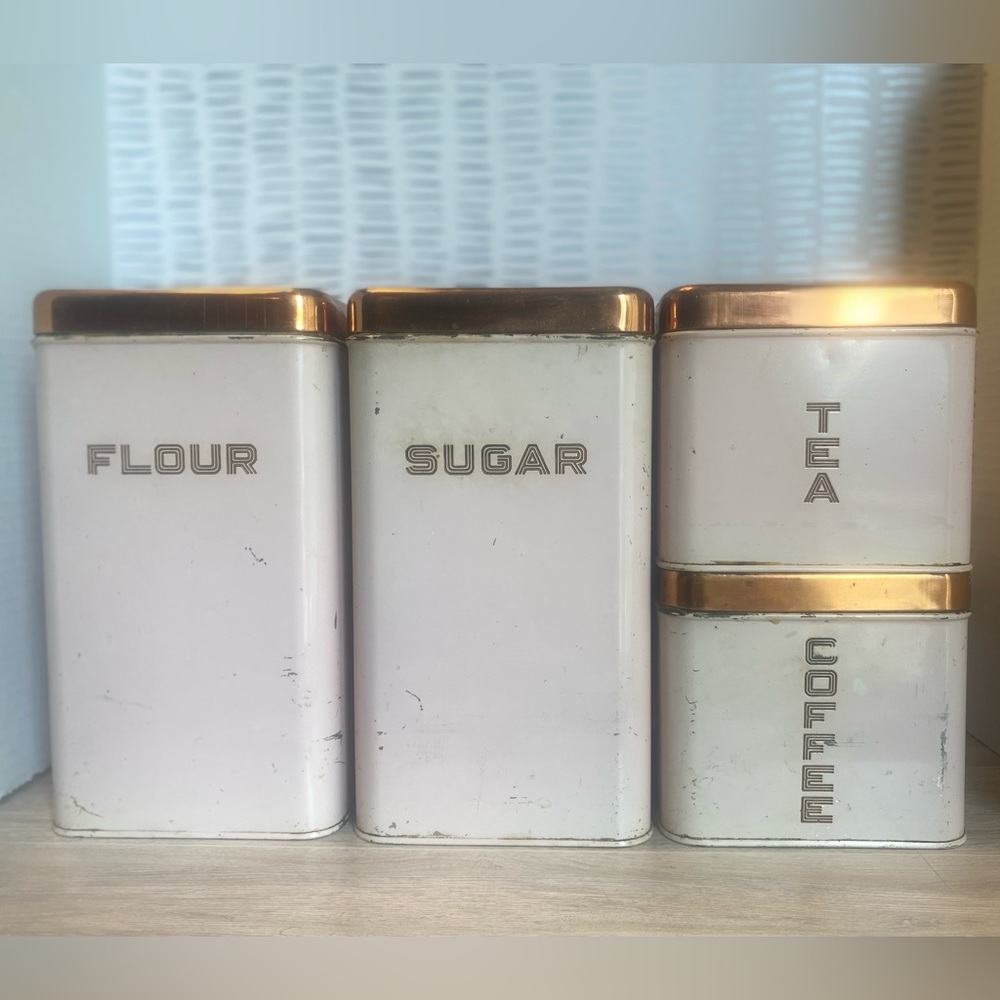Vtg pink and copper canisters